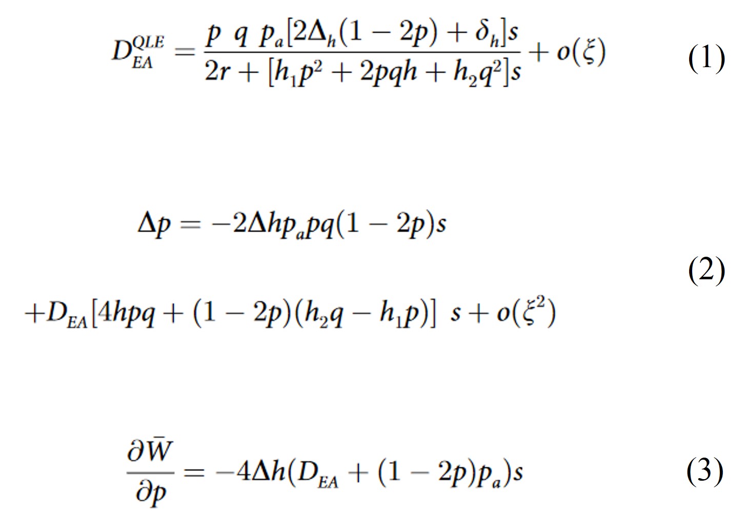 Meaningful equations of the model.